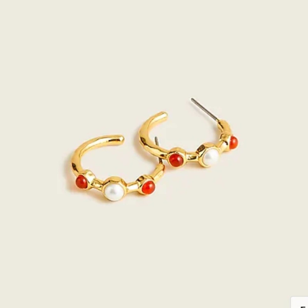 NWT J. Crew Gem and Pearl Hoop Earrings